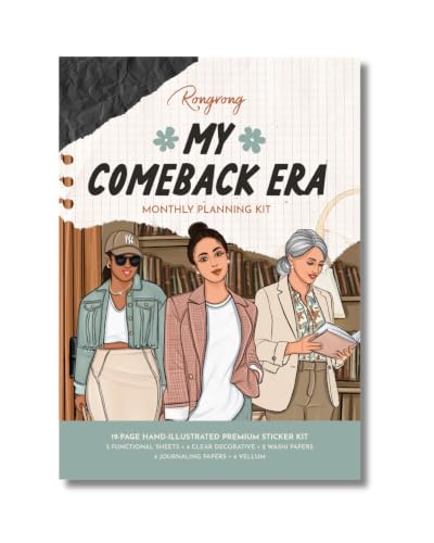 My Comeback Era Monthly Planning Kit Bundle | Academic Aesthetic Planner Sticker Kit with Washi Papers, Vellum, Journaling Pages & Functional Stickers