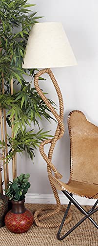 Deco 79 Jute Rope Room Floor Lamp Twisted Rope Standing Tall Lamp with Cream Linen Shade, Tall Lamp 18" x 18" x 63", Brown