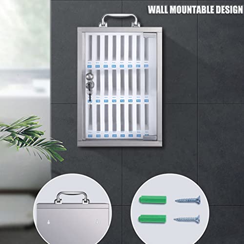 DJVHSRI Stainless Steel Wall-Mounted Telephone Cabinet with Clear Storage for Mobile Phones Portable Handle & Key Lock - Secure & Stylish,Silver-24