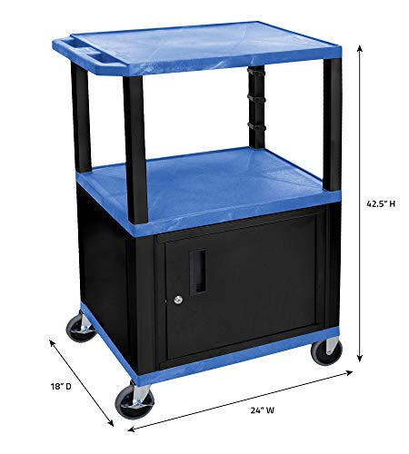 Luxor 42"H Rolling Electric Audio Video Presentation Cart with 3 Shelves and Cabinet - Black Legs