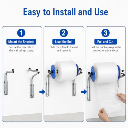 GJOPU Wall-Mounted Bubble Wrap, Bubble Wrap Roll Dispenser, Rust Deformation Resistant, Space Saving, Non-Electric Low Maintenance, for Warehouse Shipping Fragile Items Packing Small 30