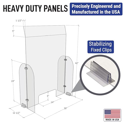 Plexiglass Sneeze Guard Barrier Screen with Angled Top and Transaction Cutout for Counter 30" x 42", Office, Desk, Table, Reception - Protects from Coughing and Sneezing