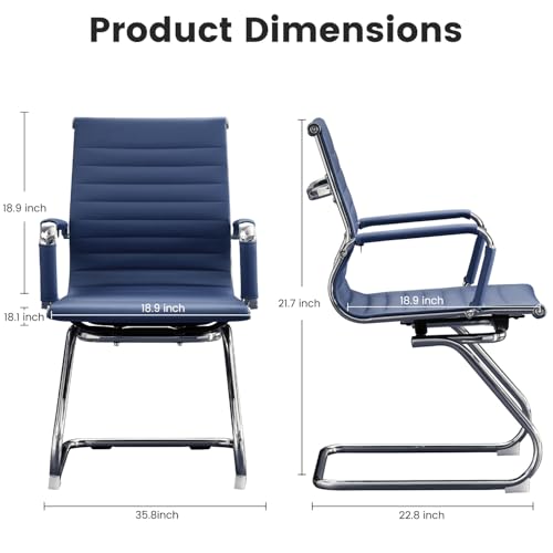 BoisKom Office Guest Reception Chair Set of 2, Conference Room Chairs Waiting Room Chairs 2 Pack, Modern Leather Office Desk Chair No Wheels(Navy Blue)