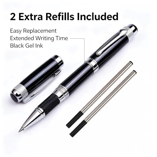 LUHSIN Black Metal Rollerball Pen, 0.5mm Fine Point, Executive Gel Ink Pen
