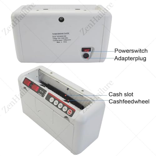 ZenHailure Banknote Counter Counterfeit Detector,Cash Counting Machine,Money Cash Currency Machine Counts 999 Banknotes per Minute,Batch Counting,Counterfeit Detection for Shops