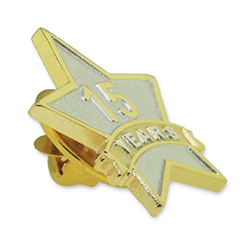 PinMart 15 Year Service Award STAR Lapel Pin - Gold- & Silver-Plated Metal Workplace Reward Pin - 1-30 Years of Service Star Pins for Long Standing Employees or Volunteers - 50 Pack