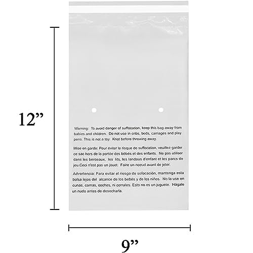 9" X 12” (2500 Count) Self Seal Clear Poly Bags with Suffocation Warning for Packaging, Shipping, FBA Storage - Permanent Adhesive