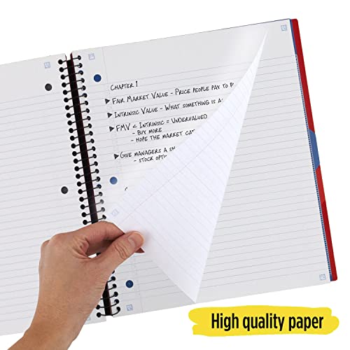 Five Star Advance Spiral Notebooks + Study App, 2 Pack, 3 Subject, College Ruled Paper, 11" x 8-1/2", 150 Sheets, with Spiral Guard and Movable Dividers, Red, White (820111)