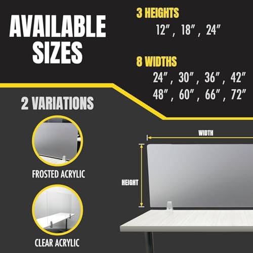 OBEX Clear Acrylic Desk Mounted Privacy Panel, 24" x 60", Clear