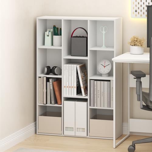 Furinno LUDER Book Shelf, 11-Cube Bookcase, Standing Bookshelf, Open Storage Shelf, Closed Back, Easy Assembly, 9.4 x 29.1 x 41.7 Inches, for Home Office, Living Room, Plain White