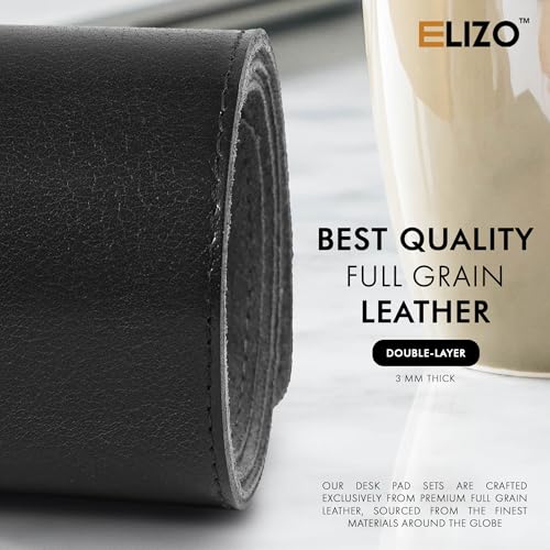 ELIZO Leather Desk Pad Real Leather Desk Mat Thick (3mm) Double Layer (32x16) Cover Blotter Desk Protector Large Computer Mat for Keyboard Mouse Pad Table Laptop Mat Office Accessories - Carbon