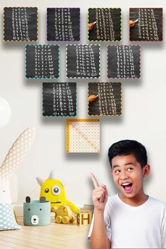 Multiplication Table Educational Wall Art for Room - 10 Pieces MDF Set - Black - Black, 4x4 inch