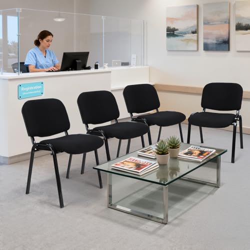 Stackable Ergonomic Office Guest Chairs - 5 Pack Armless Reception Waiting Room Chairs with Lumbar Support, 300Lbs Weight Capacity, Breathable Fabric & Sturdy Metal Frame for Office, School, Church B