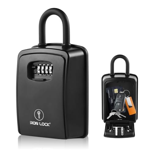 Iron Lock® XXL Portable Key Lock Box, U-Shackle 4-Digit Code (XXL, Black)