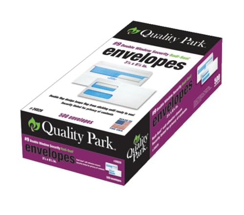Quality Park #9 Security Envelopes, Double Window, Self Seal, Invoices/QuickBooks Statements, 3-7/8 x 8-7/8 Inches, 24 lb White, 500/Box (QUA24529)