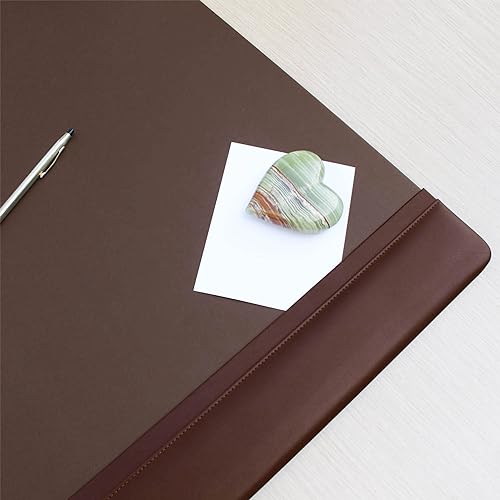 Dacasso 25.5" x 17.25" Chocolate Brown Leather Desk Pad w/Side Rails - Executive Desk Surface Protector - Luxury Leather Blotter for Writing