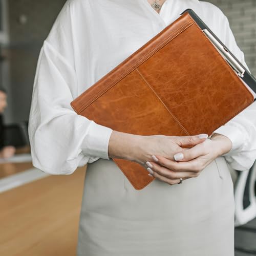 Geslun Leather Portfolio 3 Ring Binder for 8.5 x 11" Notepad and 13" Laptop