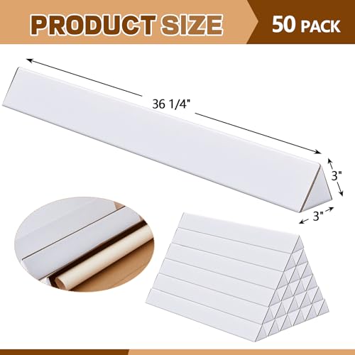 Tatuo 50 Pcs Triangle Mailing Shipping Tubes 36.22" L x 3" w x 3" h Oyster White Corrugated Cardboard Box Poster Tube for Protecting, Shipping, Mailing and Storage of Artwork, Crafts, Long Art Holder