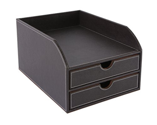 OSCO Faux Leather 2 Tier Sorter with Letter Tray - Brown
