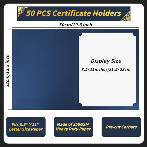 50 Pcs Certificate Holders, Navy Blue Diploma Covers for 8.5 x 11 Inch