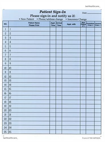 twihealthcare Patient Sign-in Sheets (Lot of 875 Sheets) - 8-1/2" X 11" (Blue) Carbonless Form - HIPAA Compliant - Form # TWI-W-PSGN