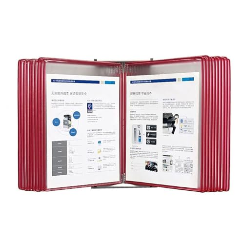 JDXQBLD Desk Reference Organizer Wall Mount Reference Organizer with 20 Display Pockets PVC Catalog Display Rack Letter-Size Color Flip-Leaf File Display Folder Space Saving,Red 20 Pages