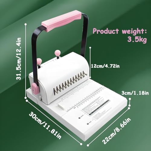Manual Double-Coil Punch Binder,with Extended Ruler,20-Sheet,Adjustable Pressure Ring,Round Hole,for Card & Notebook