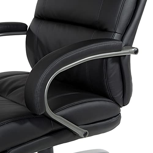 Office Star ECH Series Big and Tall Bonded Leather High Back Executive Chair with Lumbar Support, Padded Loop Arms and Titanium Base, Black