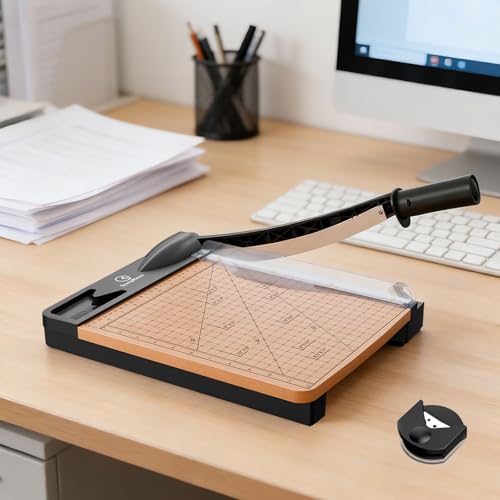 12 Inch Heavy Duty Paper Cutter, Wood Base Guillotine Paper Trimmer