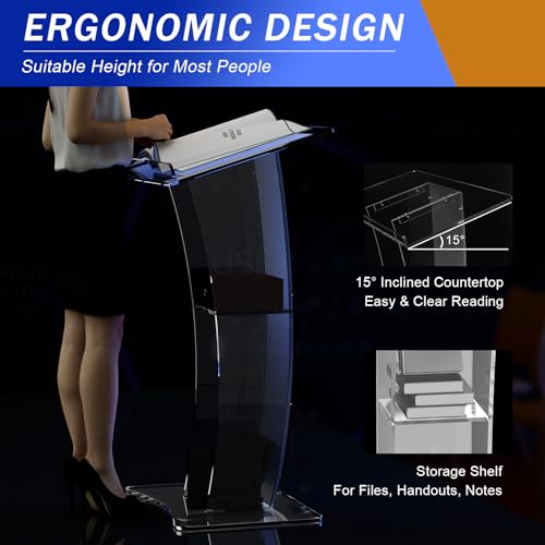 Acrylic Clear Podium, Plexiglass Pulpit School Conference Church Curve Lectern, for Church School Conference Plexiglass Events Hotel Party Rally