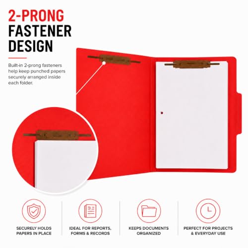 Encased Pressboard Fastener File Folders, 2-Prong - 60 Pack (Red)