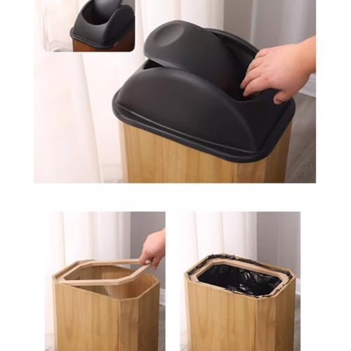JingNian Wooden Trash Can Home Commercial Luxury Wastebasket Slim Rectangular Trash Can with lid for Bathroom Kitchen Home Office(Walnut,48L)