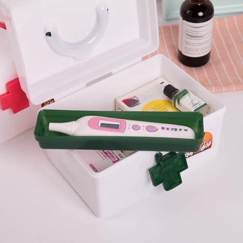 YINGKSO 4Pcs Plastic First Aid Storage Box Container Bin,Portable Medical Box with Removable Tray and Handle,Family Emergency Medicine Kit Case Organizer for Home Travel Office (Green,4)