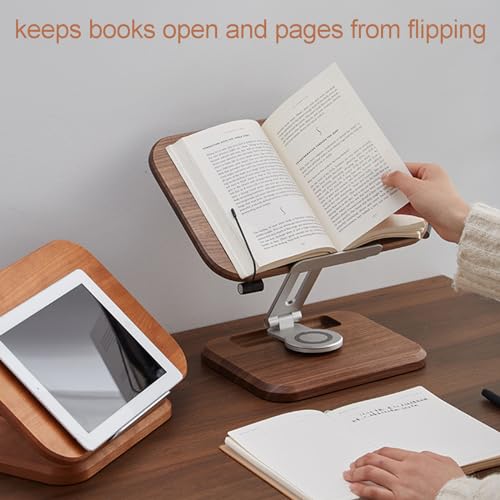 Adjustable Book Holder, Book Stand for Reading with 360° Rotating Base & Page Clips, Reading Hands Free, Keeps Books Open and Pages from Flipping, for Music Scores Recipe Tablet Laptop
