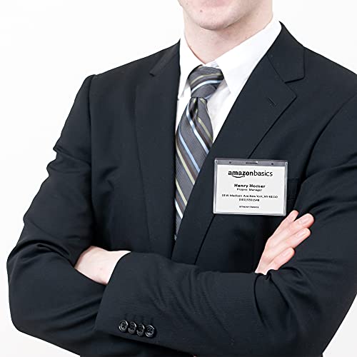 Amazon Basics Horizontal Magnetic Name Badge Holders, Clear, 100-Pack