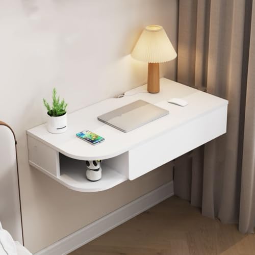 Koenqxoa Wall Mounted Desk, 16.1-inch Wide Floating Laptop Table, Floating Night Stand, Office Workstation Hanging Desk, Floating Console Media Storage Cabinet(White 2,L31.5in)
