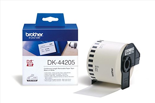 Brother DK-44205 Label Roll, Removable Continuous Length Paper, Black on White, 62 mm (W) x 30.48 m (L), Brother Genuine Supplies
