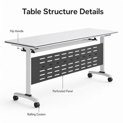 RIXNOMA Modern Modular Convertible Top Mobile Conference Table with Wheels, Joinable Folding Meeting Table for Office, Classroom and Seminar