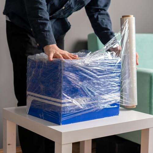 PSBM Blown Stretch Wrap, 4 Rolls 18 Inch x 1500 Feet 70 Gauge Heavy Duty Clear Plastic Wrap Industrial Strength Shrink Film for Moving, Packing & Shipping