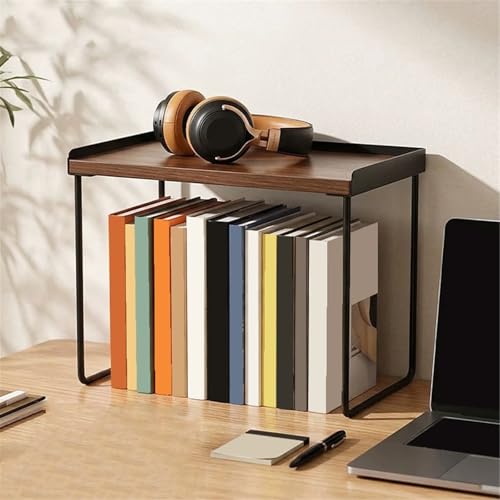 Display Storage Shelves Office Desk Wooden Bookshelf Home Storage Rack with Stainless Steel Bracket Freestanding