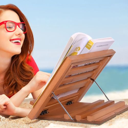 Telescoping Arm Adjustable Wood Stand with Page Clip for Novels Textbooks Tablets Laptop Tablet Stand
