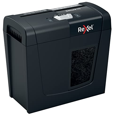 Rexel X6 Cross Cut Paper Shredder, Shreds 6 Sheets, P4 Security, Home/Home Office, 10 litre Removable Bin, Quiet and Compact, Secure Range, 2020122, Black