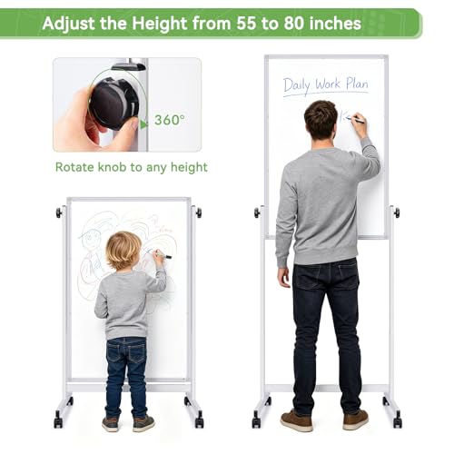 Rolling Whiteboard on Wheels 48" x 32" Aluminum Frame
