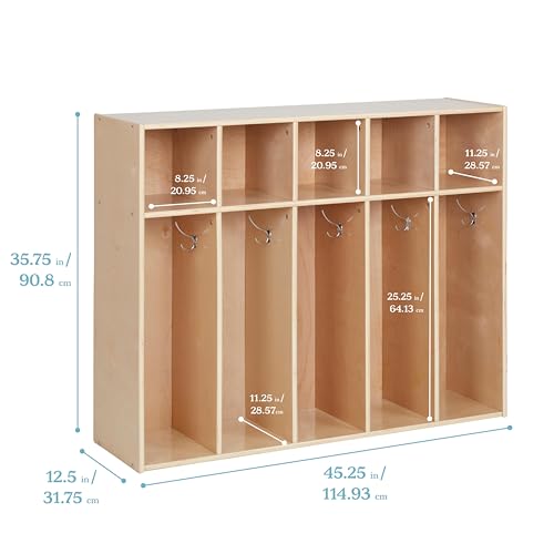 ECR4Kids Streamline 5-Section Toddler Locker & Bins, Natural, Earthtone