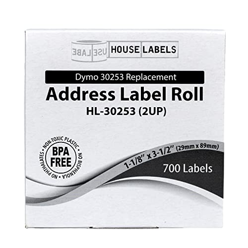 HouseLabels Compatible with Dymo 30253 Labels, 1-1/8" x 3-1/2"