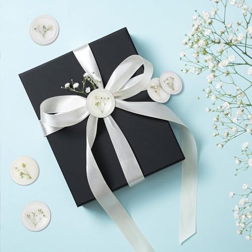 100 Pcs Baby's Breath Adhesive Wax Seal Stickers White Dry Floral Backing Envelope Seals Perfect for Wedding Invitations,Bridal Shower Party