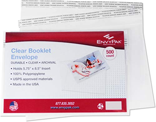 Envelope Crystal Clear Booklet Style 6" x 9", Permanent Tape (5.5″ x 8.5″ Insert Size) Holds Booklets, Catalogs and Brochures. - Box of 500