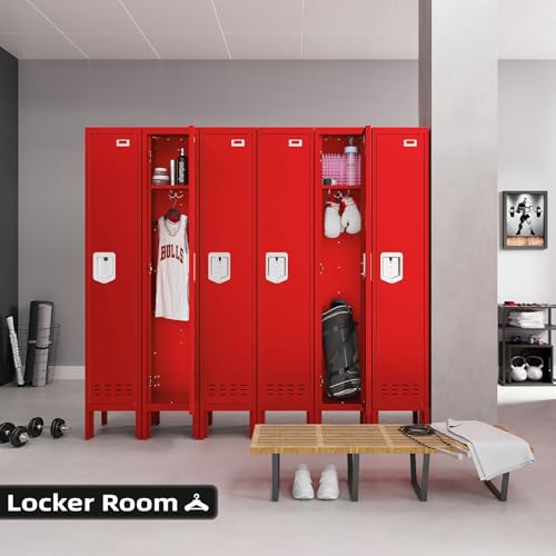 SAPITAL Metal Storage Locker, Lockable Employees Metal Locker with Door, Card Slot, 66" Height Steel Locker for Home, School, Office, Gym (Red)