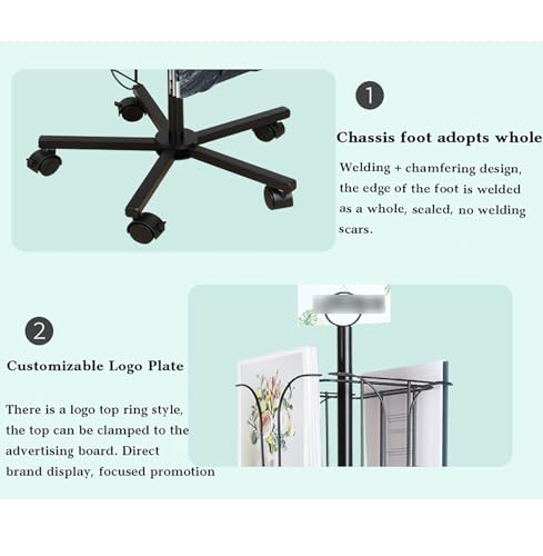 ZHDLdpUS Floor Standing Literature Stand, Rotating Mesh Magazine Holder, Metal Wire Display Rack with Pockets and Mobile Wheel, Perfect for Thrift(Color:Style 7)