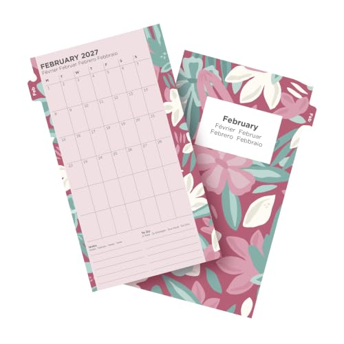 Filofax Calendar Diary Refill, Personal/Personal Compact Size, Week-to-View, Illustrated Floral Diary Pack with Four-Color Print Design, Multilingual: Five Languages, 2027 (C6341-27)